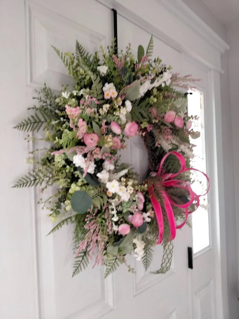 Handcrafted Pink Ranunculus Floral Wreath, Mother's Day Gift, Cottage Garden